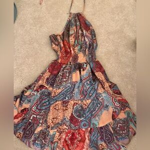 NWOT Empire Waist Halter Dress. Tie Straps, Elastic Waist. Sz Med